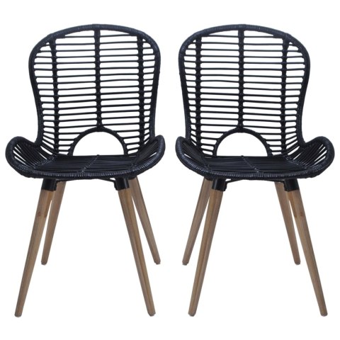 Krzesła stołowe, 6 szt., czarne, naturalny rattan Krzesła stołowe, 6 szt., czarne, naturalny rattan