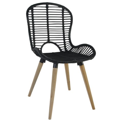 Krzesła stołowe, 6 szt., czarne, naturalny rattan Krzesła stołowe, 6 szt., czarne, naturalny rattan