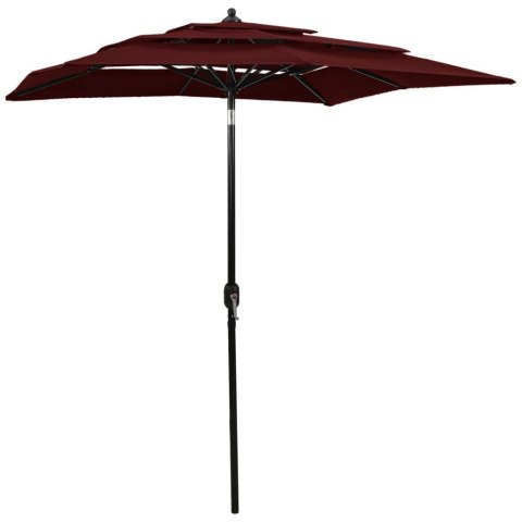  3-poziomowy parasol na aluminiowym słupku, bordowy, 2x2 m