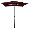  3-poziomowy parasol na aluminiowym słupku, bordowy, 2x2 m