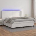  Łóżko kontynentalne z materacem i LED, biała ekoskóra 200x200cm