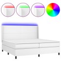  Łóżko kontynentalne z materacem i LED, biała ekoskóra 200x200cm