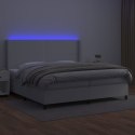  Łóżko kontynentalne z materacem i LED, biała ekoskóra 200x200cm
