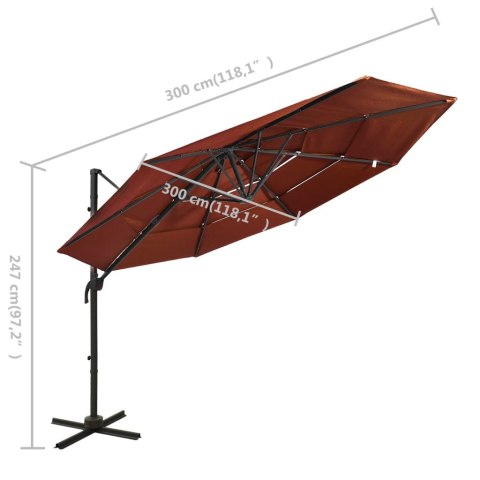 4-poziomowy parasol na aluminiowym słupku, terakotowy, 3x3 m 4-poziomowy parasol na aluminiowym słupku, terakotowy, 3x3 m