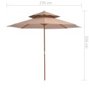  Parasol ogrodowy z podwójnym daszkiem, 270 cm, taupe