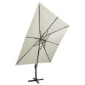  Parasol wiszący z lampkami LED i słupkiem, 300 cm, piaskowy