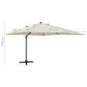  Parasol wiszący z lampkami LED i słupkiem, 300 cm, piaskowy