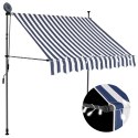  Ręcznie zwijana markiza z LED, 200 cm, niebiesko-biała