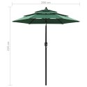  3-poziomowy parasol na aluminiowym słupku, zielony, 2 m