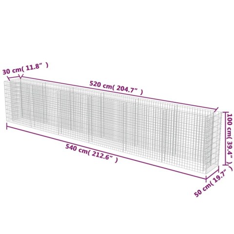 Podwyższona donica gabionowa, galwanizowana stal, 540x50x100 cm Podwyższona donica gabionowa, galwanizowana stal, 540x50x100 cm