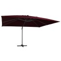  Parasol wiszący z LED, bordowy, 400x300 cm