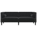  Sofa Chesterfield z wałkami, trzyosobowa, czarna, aksamit