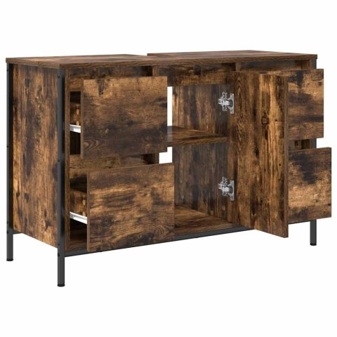 VidaXL Szafka pod umywalkę z szufladami, przydymiony dąb, 90x34,5x60cm VidaXL Szafka pod umywalkę z szufladami, przydymiony dąb, 90x34,5x60cm
