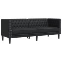 VidaXL Sofa Chesterfield, 3-os., czarna, tapicerowana sztuczną skórą