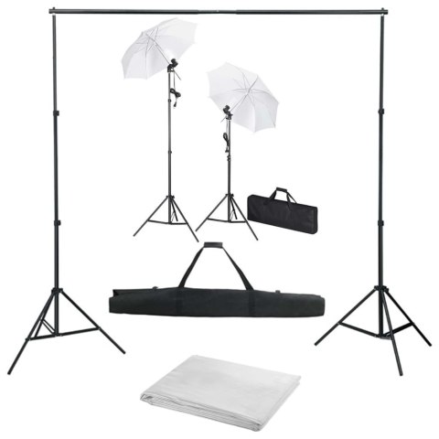  Fotograficzny zestaw studyjny z tłem, lampami i parasolkami