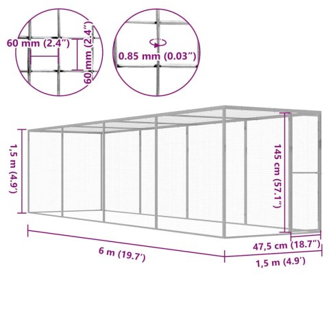 VidaXL Klatka dla kota, 6 x 1,5 x 1,5 m, stal galwanizowana VidaXL Klatka dla kota, 6 x 1,5 x 1,5 m, stal galwanizowana