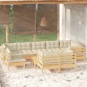 VidaXL 10-cz. zestaw wypoczynkowy do ogrodu, kremowe poduszki, sosnowy