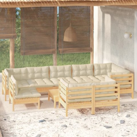 VidaXL 10-cz. zestaw wypoczynkowy do ogrodu, kremowe poduszki, sosnowy