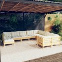 VidaXL 10-cz. zestaw wypoczynkowy do ogrodu, kremowe poduszki, sosnowy