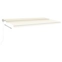  Ręcznie zwijana markiza z LED, 6x3,5 m, kremowa