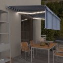  Ręcznie zwijana markiza z zasłoną i LED, 5x3 m, niebiesko-biała