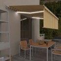  Ręcznie zwijana markiza z zasłoną i LED, 5x3 m, żółto-biała