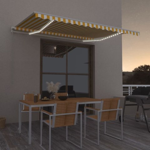  Ręcznie zwijana markiza z LED, 400 x 350 cm, żółto-biała