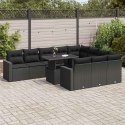 VidaXL 11-cz. zestaw wypoczynkowy do ogrodu, poduszki czarny rattan PE