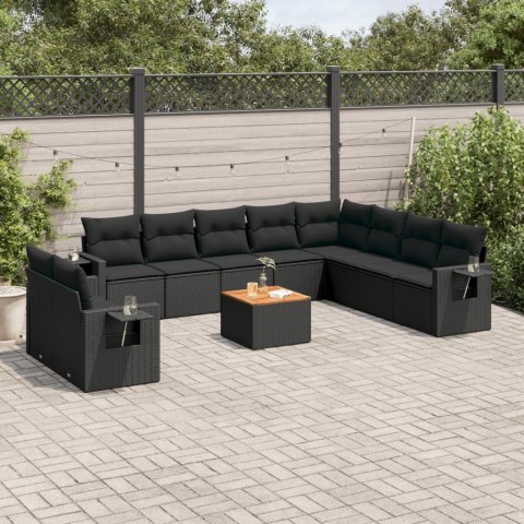 VidaXL 11-cz. zestaw wypoczynkowy do ogrodu, poduszki czarny rattan PE
