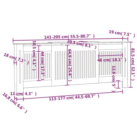 VidaXL Osłona na kaloryfer, MDF, szara, 205 cm VidaXL Osłona na kaloryfer, MDF, szara, 205 cm