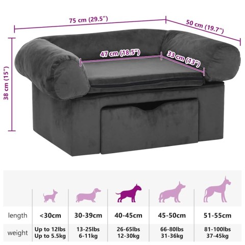 Sofa dla psa, z szufladą, ciemnoszara, 75x50x38 cm, pluszowa Sofa dla psa, z szufladą, ciemnoszara, 75x50x38 cm, pluszowa