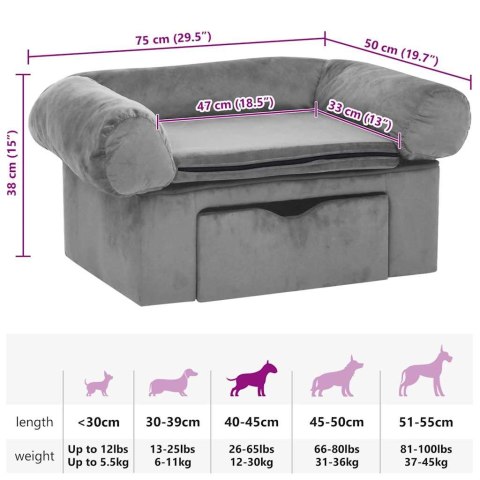 Sofa dla psa, z szufladą, szara, 75x50x38 cm, pluszowa Sofa dla psa, z szufladą, szara, 75x50x38 cm, pluszowa