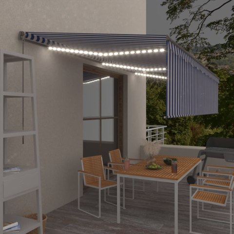 VidaXL Ręcznie zwijana markiza z zasłoną i LED, 6x3 m, niebiesko-biała