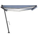 VidaXL Ręcznie zwijana markiza z LED, 450x350 cm, niebiesko-biała