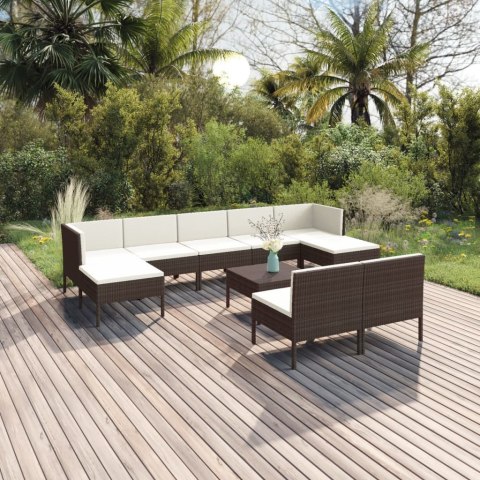 VidaXL 10-cz. zestaw wypoczynkowy do ogrodu, poduszki, rattan PE, brąz