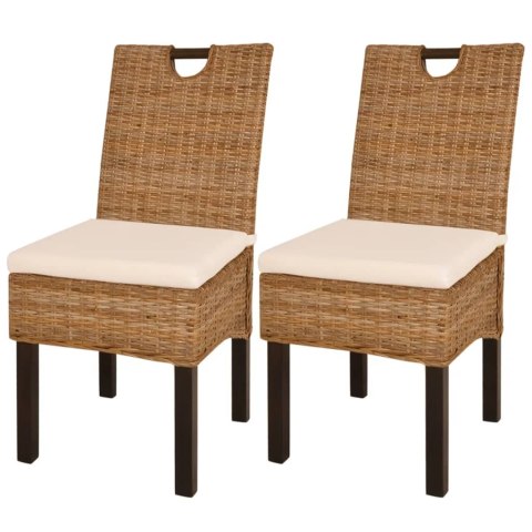  Krzesła do jadalni, 2 szt., rattan Kubu i drewno mango