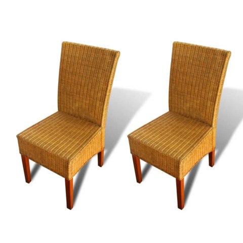 Krzesła stołowe, 2 szt., brązowe, naturalny rattan Krzesła stołowe, 2 szt., brązowe, naturalny rattan