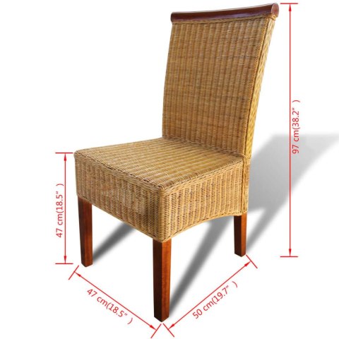 Krzesła stołowe, 4 szt., brązowe, naturalny rattan Krzesła stołowe, 4 szt., brązowe, naturalny rattan