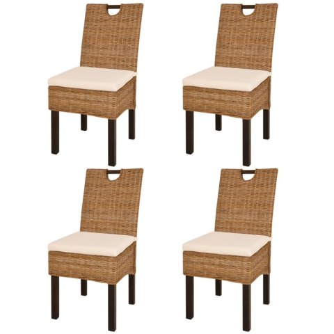  Krzesła do jadalni, 4 szt., rattan Kubu i drewno mango