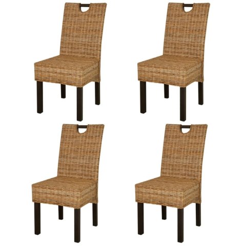 Krzesła stołowe, 4 szt., rattan Kubu i drewno mango Krzesła stołowe, 4 szt., rattan Kubu i drewno mango
