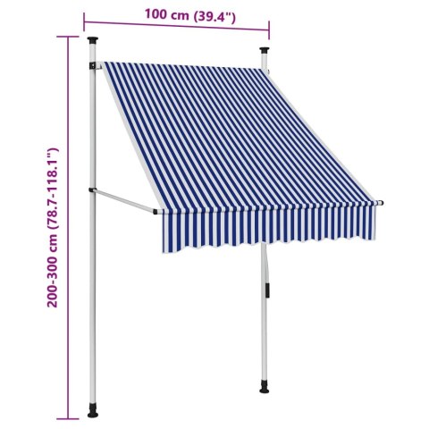 Markiza zwijana ręcznie, 100 cm, niebiesko-białe pasy Markiza zwijana ręcznie, 100 cm, niebiesko-białe pasy