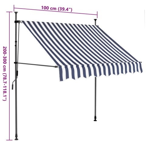Ręcznie zwijana markiza z LED, 100 cm, niebiesko-biała Ręcznie zwijana markiza z LED, 100 cm, niebiesko-biała