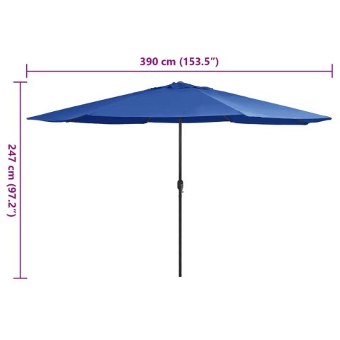 Parasol ogrodowy na metalowym słupku, 390 cm, niebieski Parasol ogrodowy na metalowym słupku, 390 cm, niebieski