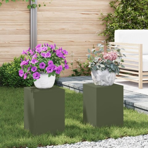 Stojaki na rośliny zewnętrzne vidaXL Filar 2 szt. oliwkowy 24x24x35 cm stal