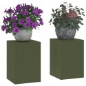 Stojaki na rośliny zewnętrzne vidaXL Filar 2 szt. oliwkowy 24x24x35 cm stal