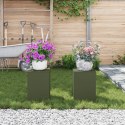Stojaki na rośliny zewnętrzne vidaXL Filar 2 szt. oliwkowy 24x24x35 cm stal