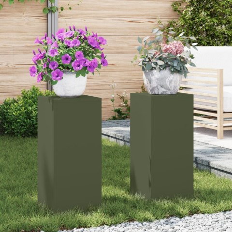  Zewnętrzne Stojaki na Rośliny Filar 2 szt. Oliwkowy 24x24x55 cm Stal