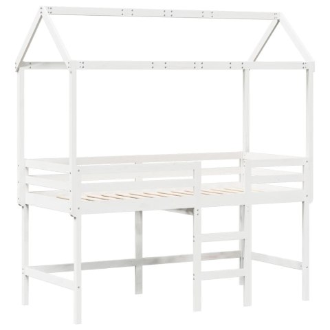 Łóżko na antresoli, z drabiną i dachem, białe, 90x200 cm, sosna Łóżko na antresoli, z drabiną i dachem, białe, 90x200 cm, sosna