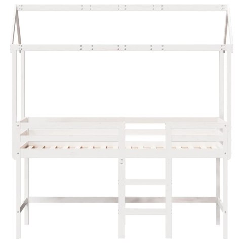 Łóżko na antresoli, z drabiną i dachem, białe, 90x200 cm, sosna Łóżko na antresoli, z drabiną i dachem, białe, 90x200 cm, sosna