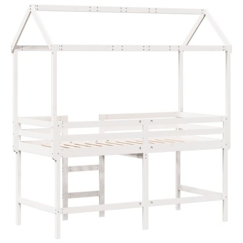 Łóżko na antresoli, z drabiną i dachem, białe, 90x200 cm, sosna Łóżko na antresoli, z drabiną i dachem, białe, 90x200 cm, sosna